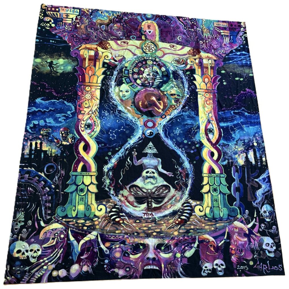 Tapestry Psychedelic "La Vida" by Carlos Skull Butterfly Seeing Eye Lion Mystica